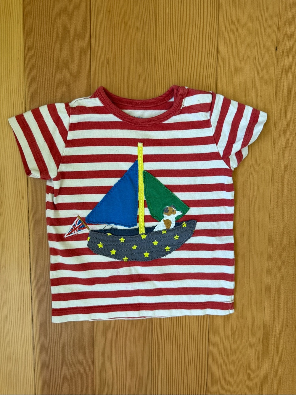 Baby Boden Red & White Striped Sailboat appliqué Tee